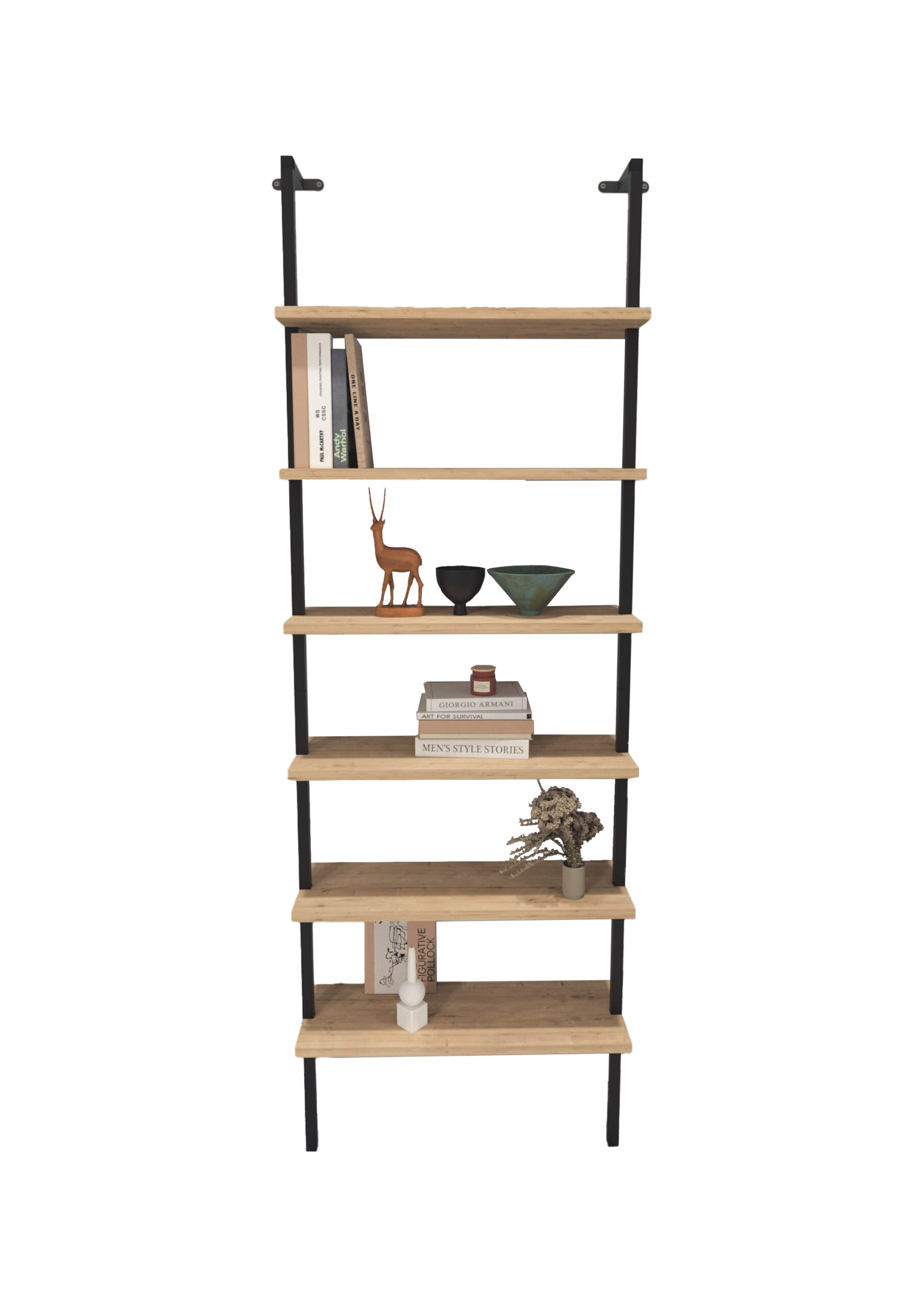 Estantería de Pared de Estilo Industrial con baldas en melamina Color safir y Estructura de Acero en Negro (Alto 183 / Ancho 60 / Fondo 20) cm