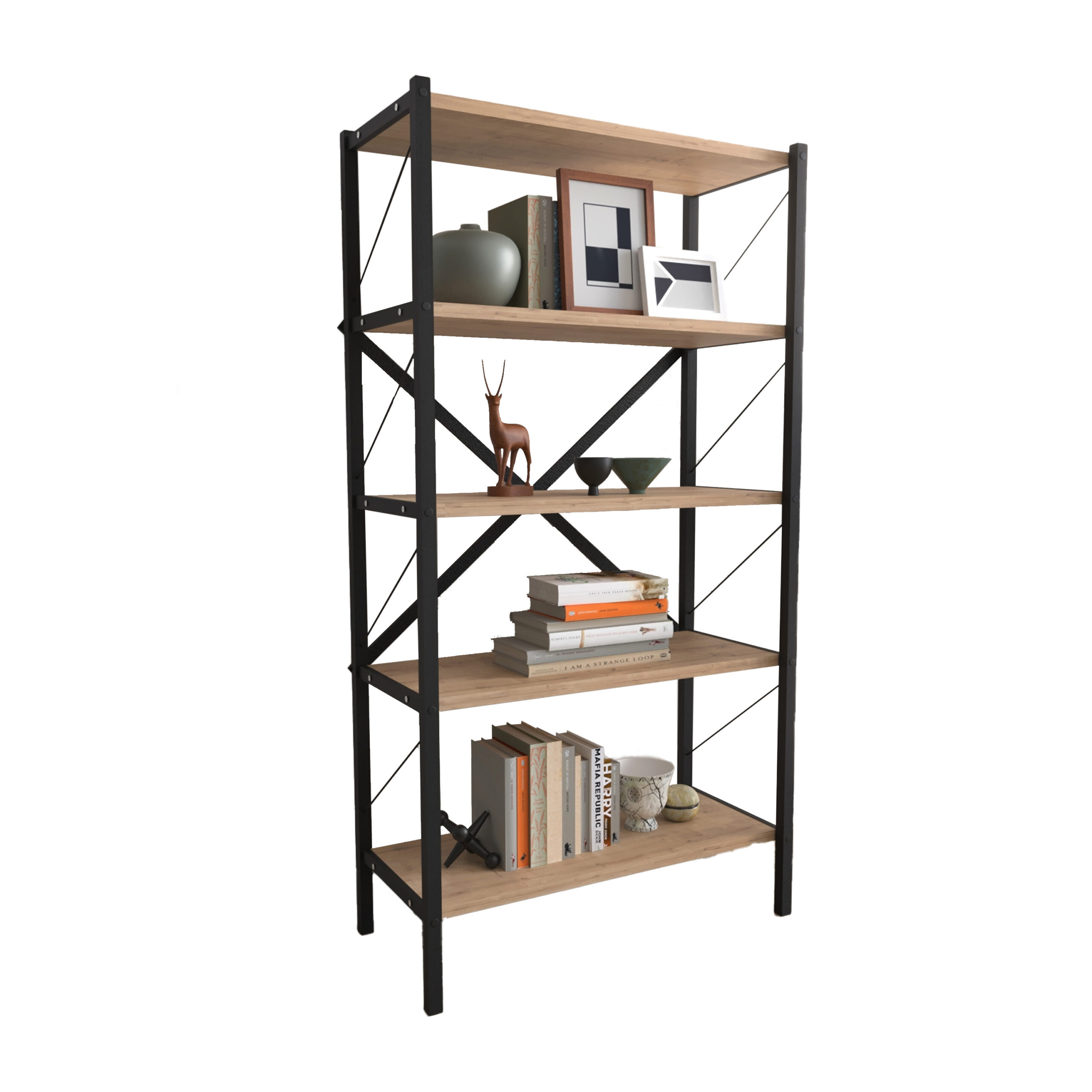 Estantería de Estilo Industrial con 5  Niveles con estantes en melamina Color safir y Estructura de Acero en Negro (Alto 160 / Ancho 66 / Fondo 34) cm