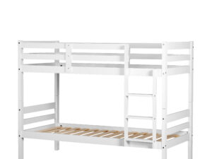 Litera para dormitorios Infantiles, Juveniles o de Invitados de Madera Maciza de Dos Camas con Escalera, En Color Blanco, para colchón de 90x190 cm
