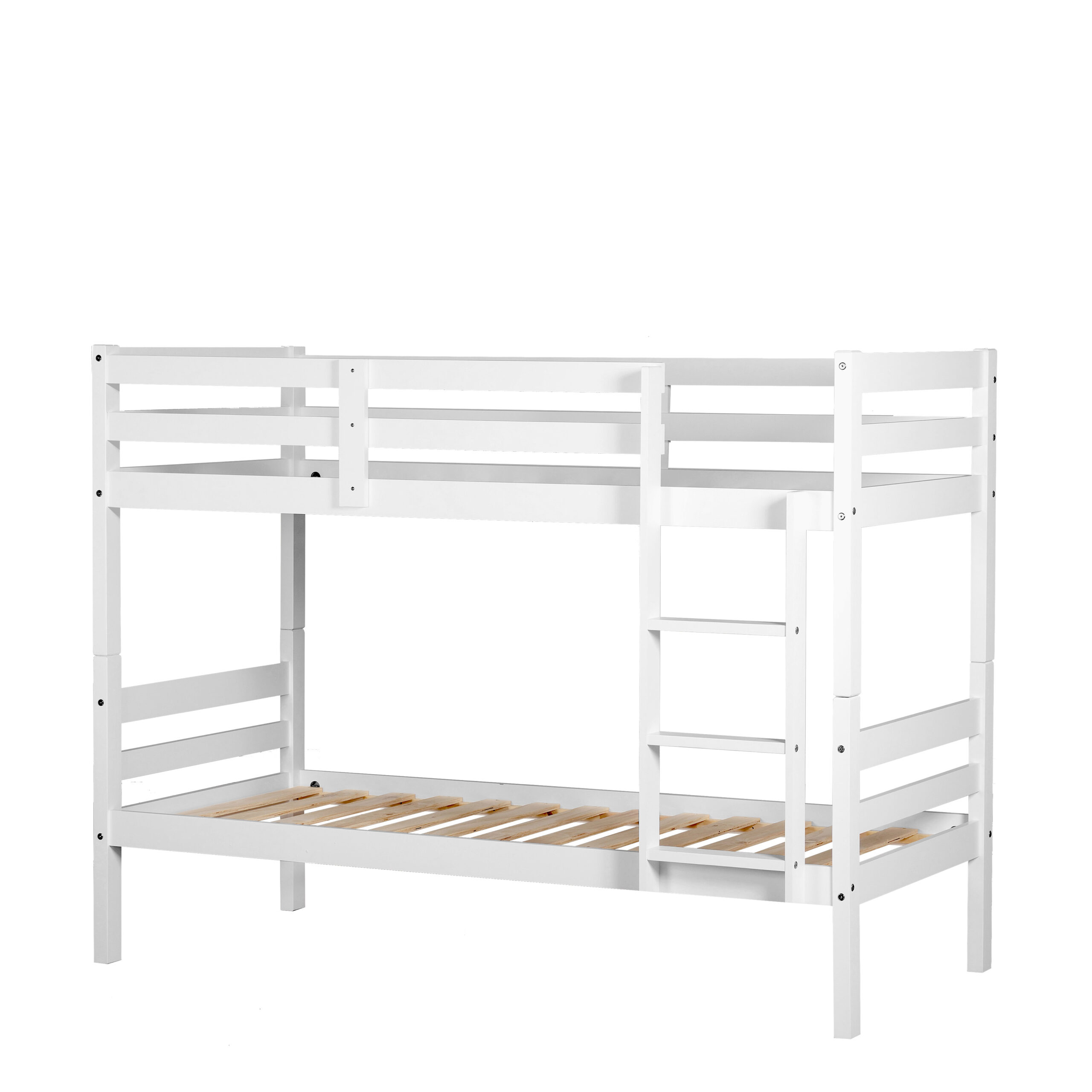Litera para dormitorios Infantiles, Juveniles o de Invitados de Madera Maciza de Dos Camas con Escalera, En Color Blanco, para colchón de 90x190 cm