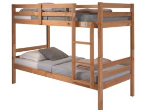 Litera para dormitorios Infantiles, Juveniles o de Invitados de Madera Maciza de Dos Camas con Escalera, En Color Miel-Roble, para colchón de 90x190 cm