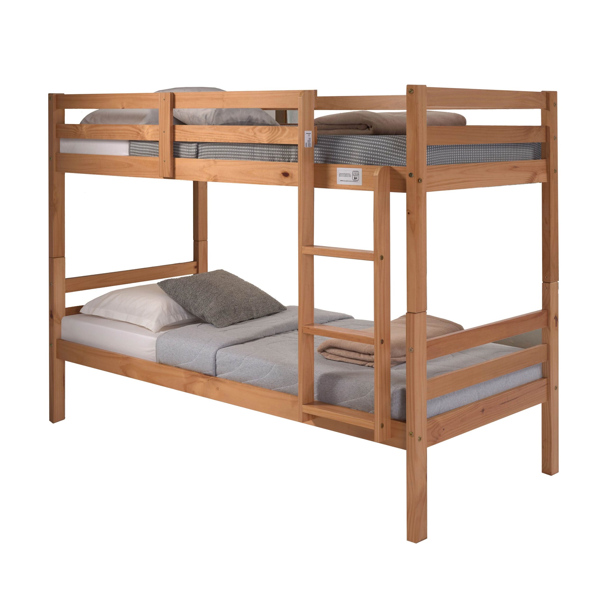 Litera para dormitorios Infantiles, Juveniles o de Invitados de Madera Maciza de Dos Camas con Escalera, En Color Miel-Roble, para colchón de 90x190 cm