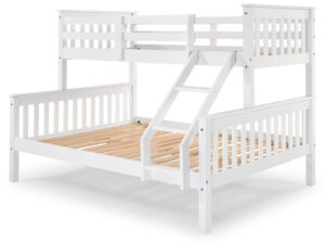 Litera para dormitorios Infantiles, Juveniles o de Invitados de Madera Maciza, de Una Cama de Matrimonio y Una Cama Simple, para colchón de 135x200 cm y de 90x200 cm