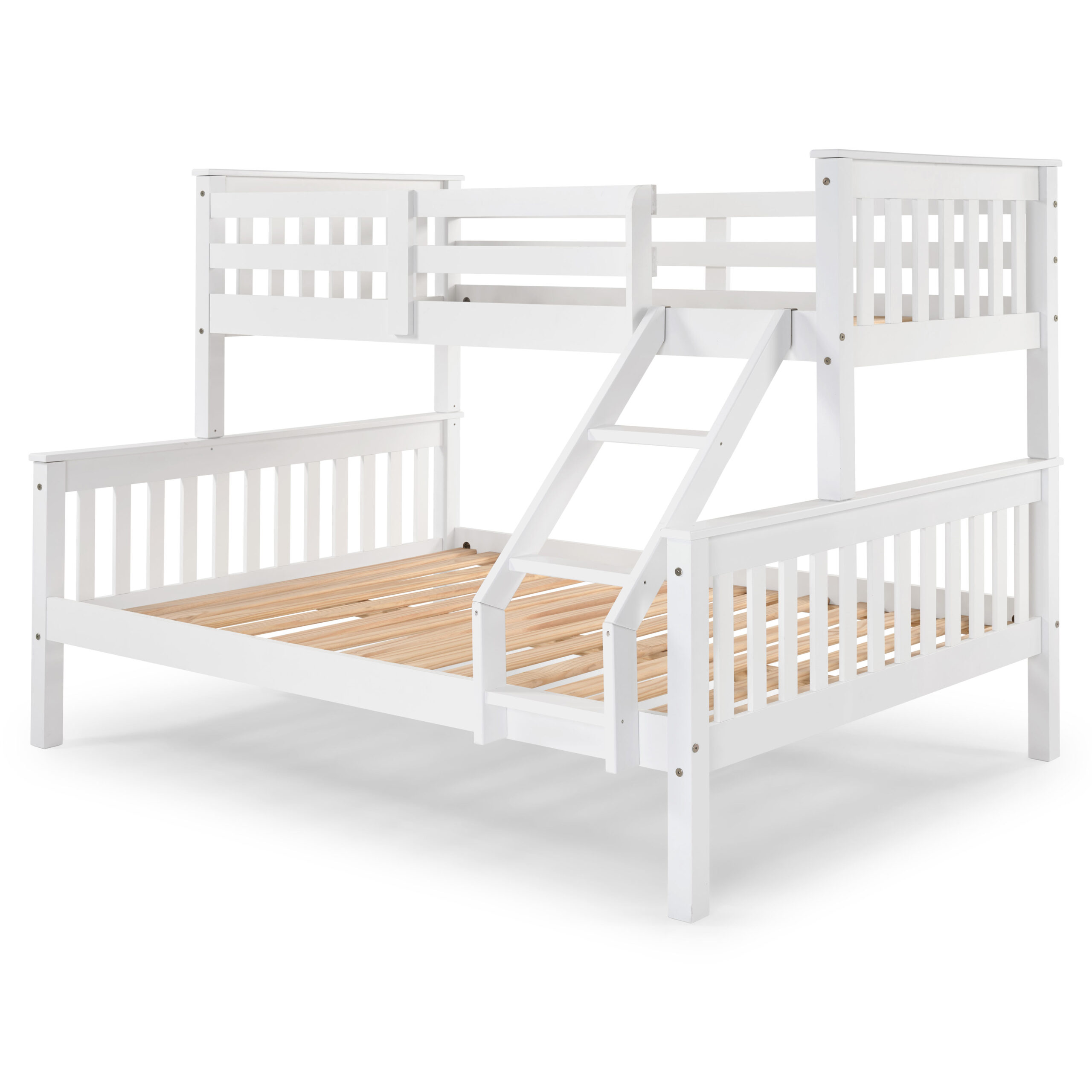Litera para dormitorios Infantiles, Juveniles o de Invitados de Madera Maciza, de Una Cama de Matrimonio y Una Cama Simple, para colchón de 135x200 cm y de 90x200 cm