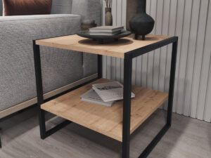 Mesa de Centro Cuadrada de Estilo Industrial con revistero en melamina y Acero Color safir - Negro (Alto 56 / Ancho 50 / Fondo 50)