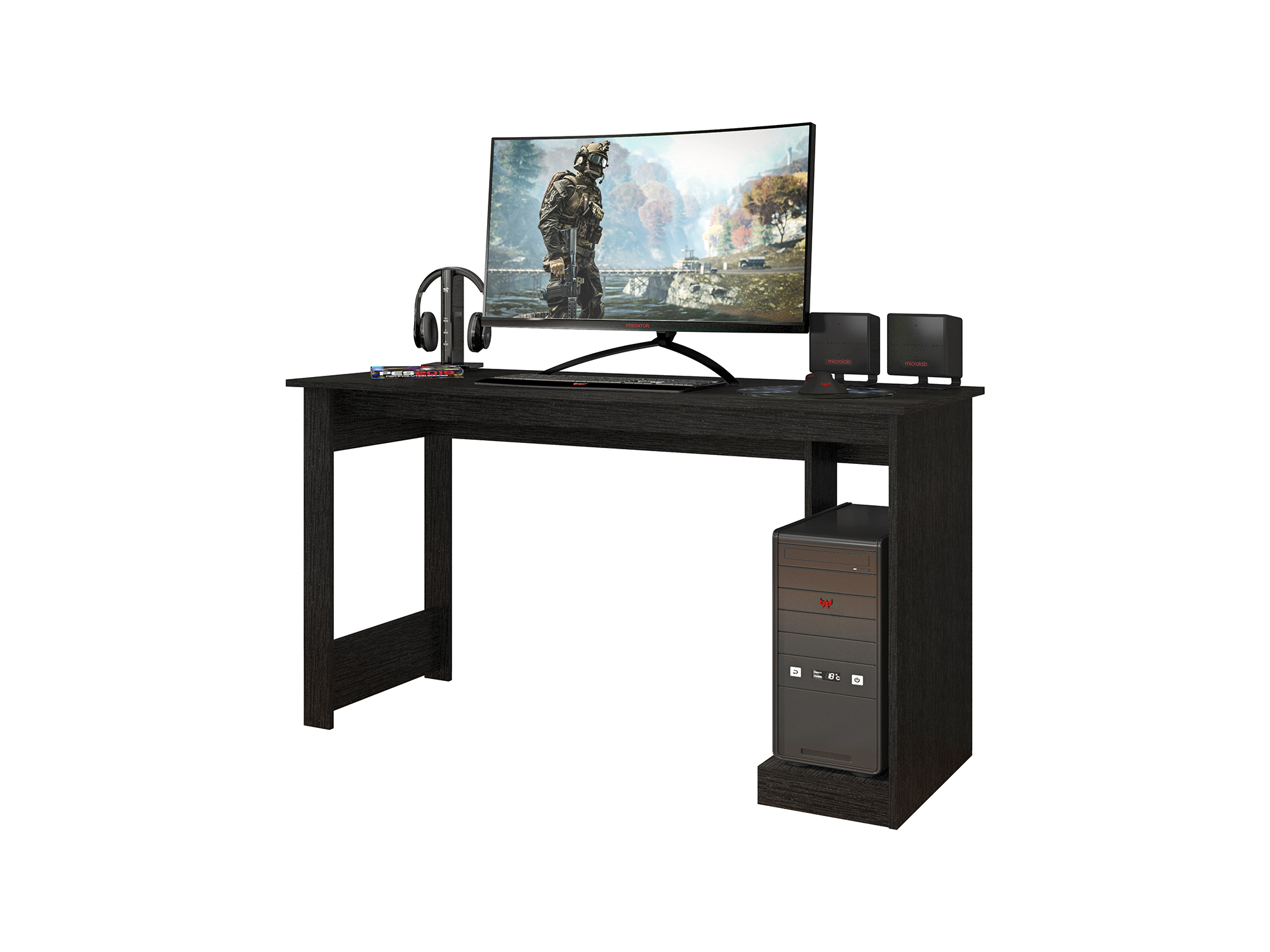 Mesa Ordenador Escritorio de Oficina con Base para pc en Color Negro (Largo 136 / Ancho 54 cm)