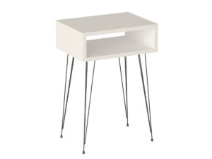 Mesita de Noche Dormitorio con Cajón Abierto en Color (Blanco) y Patas Métalicas