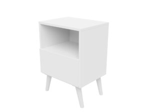 Mesita de Noche Blanca con Diseño Retro, 1 hueco - 1 Cajón, Estilo Vintage
