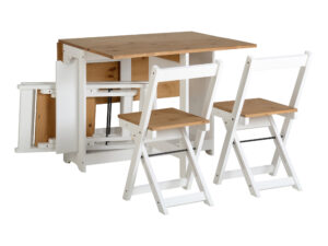 Set Mesa + 4 Sillas Plegables Estilo Rústico - En Color Blanco - Roble