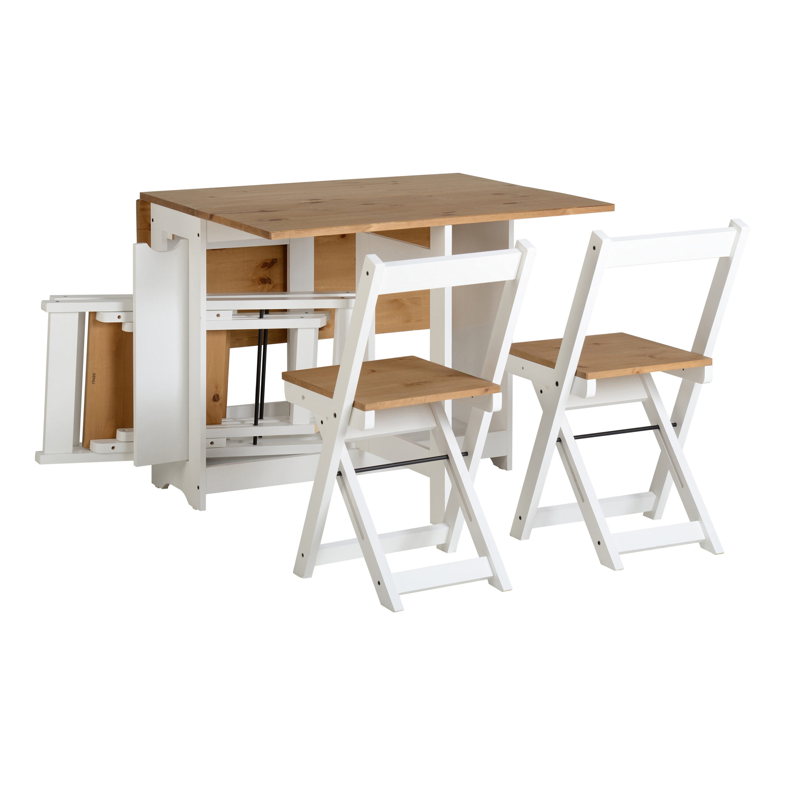 Set Mesa + 4 Sillas Plegables Estilo Rústico - En Color Blanco - Roble